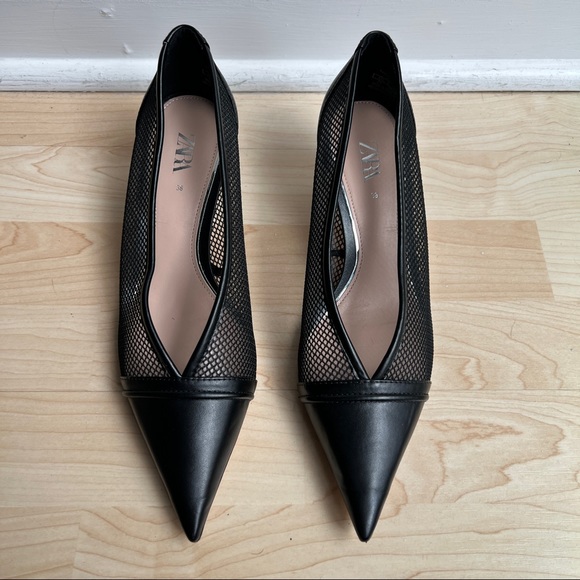 Zara pointy toe kitten heel pumps with mesh detail - Picture 5 of 12